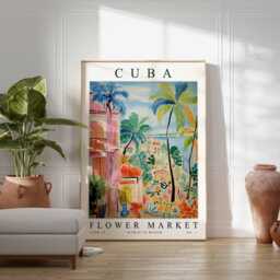 Cuba Flower Market Poster Vibrant Caribbean Floral Wall Art - thumbnail 2