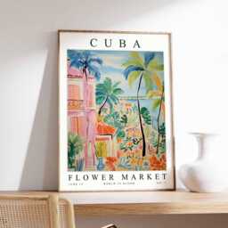 Cuba Flower Market Poster Vibrant Caribbean Floral Wall Art - thumbnail 1