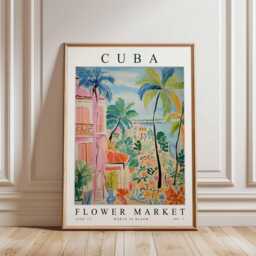 Cuba Flower Market Poster Vibrant Caribbean Floral Wall Art - thumbnail 3