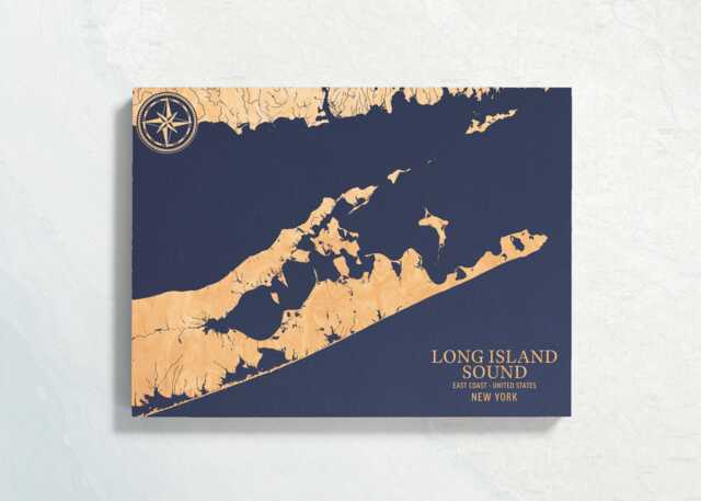 Long Island Sound, New York Map - Engraved Wood Coastal Chart Wall Art Sign Beach Home Decor Nautical Print, Unique Personalized Family Gift - image 1