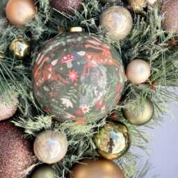 Handmade Frosted Tipped Woodland Green, Pistachio, Rosemary, Gold, Brown & Copper Artificial Bauble Christmas Wreath - thumbnail 2
