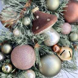 Handmade Frosted Tipped Woodland Green, Pistachio, Rosemary, Gold, Brown & Copper Artificial Bauble Christmas Wreath - thumbnail 3
