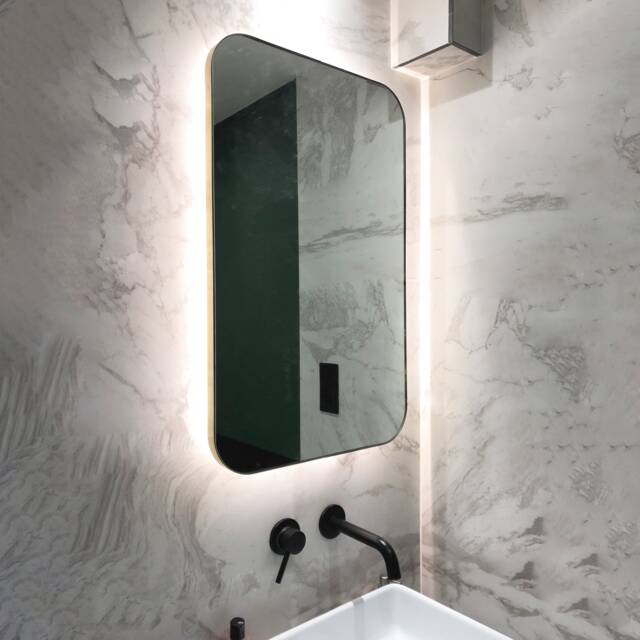 Quadris??? Illuminated Rectangular Contemporary Mirror With Brushed Brass Frame - Xl - image 1
