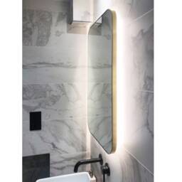 Quadris??? Illuminated Rectangular Contemporary Mirror With Brushed Brass Frame - Xl - thumbnail 3
