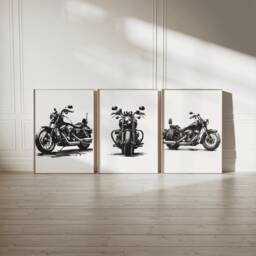 Black Motorbike Prints - Set Of 3 Posters - Watercolour Motorbiker Wall Art Boys Room Decor Kids Motor Bike Artwork Biking Gift - thumbnail 1