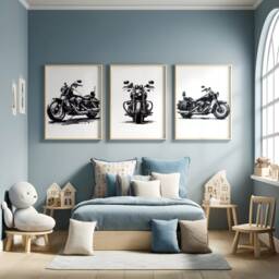 Black Motorbike Prints - Set Of 3 Posters - Watercolour Motorbiker Wall Art Boys Room Decor Kids Motor Bike Artwork Biking Gift - thumbnail 2