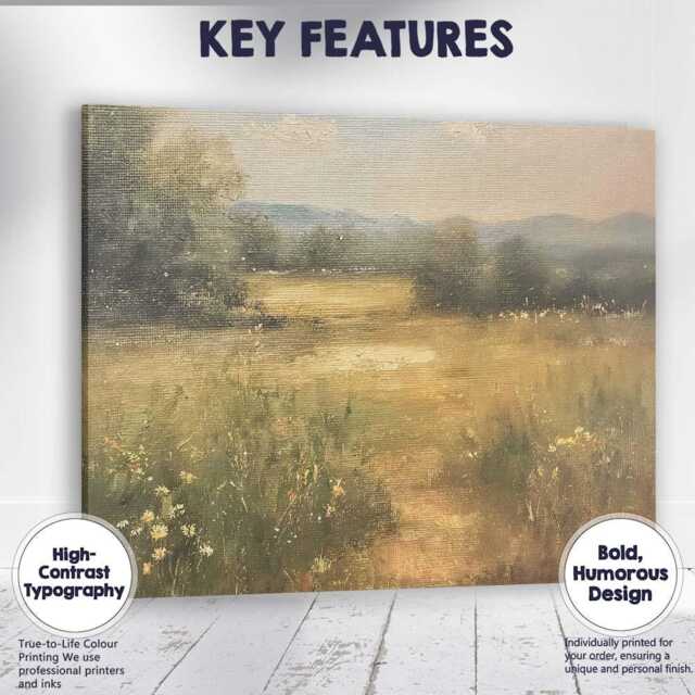Soft Summer Meadow Countryside Landscape Textured Nature Scene Canvas Wall Art Print Decor Picture Ready To Hang - image 1