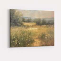 Soft Summer Meadow Countryside Landscape Textured Nature Scene Canvas Wall Art Print Decor Picture Ready To Hang - thumbnail 4