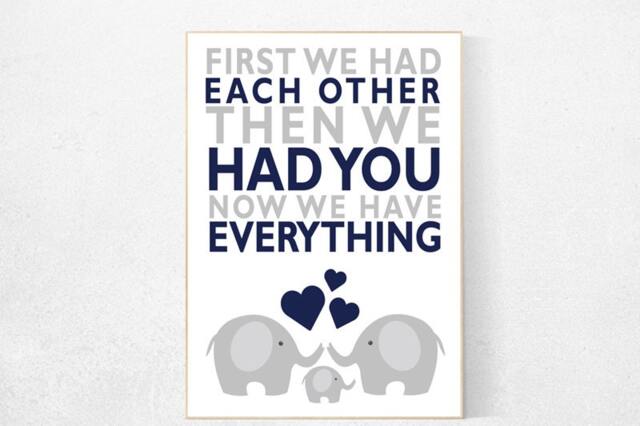 Elephant Nursery Art Print Navy Gray Baby Boy Decor - image 1