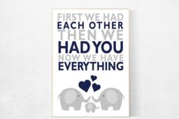 Elephant Nursery Art Print Navy Gray Baby Boy Decor - thumbnail 1