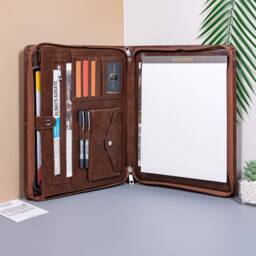 Custom Dark Brown Pu Leather Portfolio, Document Organizer With Handle, Leather Padfolio For Men, Personalized Notebook Cover, Christmas Gifts - thumbnail 2