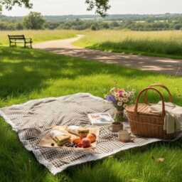 Gingham Picnic Blanket Outdoor Camping Mat Lace Trim Rug - thumbnail 3