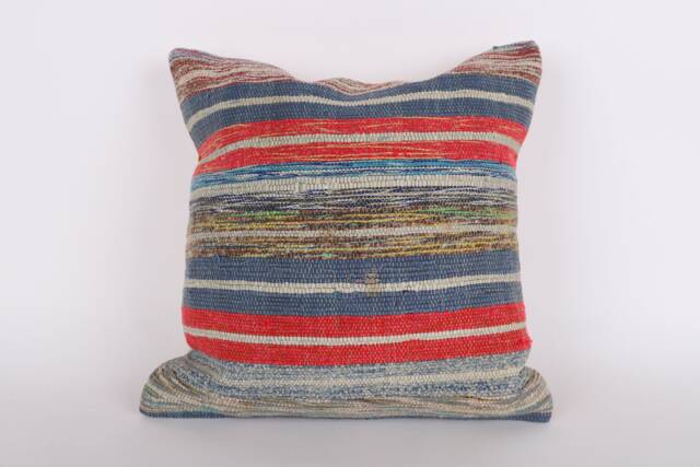Handwoven Kilim Pillow Cover 16x16 Vintage Turkish Design - image 1