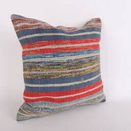 Handwoven Kilim Pillow Cover 16x16 Vintage Turkish Design - thumbnail 3
