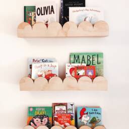 Wall Scallop Shelf - Wooden Scalloped Bookshelf, Arch Bookshelf, Picture Ledge, Gift For New Mum, Nursery Book Shelves, Floating Bookshelves - thumbnail 2