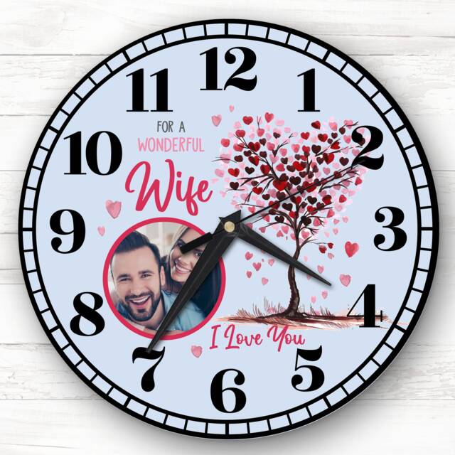 Wife Tree Photo Valentine's Day Gift Anniversary Blue Personalised Clock - image 1