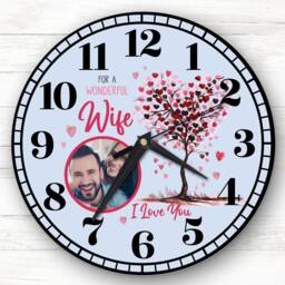 Wife Tree Photo Valentine's Day Gift Anniversary Blue Personalised Clock - thumbnail 1