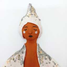 Handmade Ceramic Angel Wall Hanging Terracotta Whimsical Sculpture - thumbnail 3
