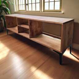 Reclaimed Wood Tv Stand With Metal Tripod Legs, Rustic Entertainment Unit, Industrial Modern Media Console, Handmade Furniture Storage - thumbnail 2
