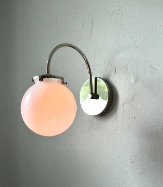 Polished Nickel Wall Sconce Lamp, Mid Century Modern Lighting Fixture, White Glass Globe, Bathroom Vanity, Bedroom Light, Wire in Or Plug - image 1