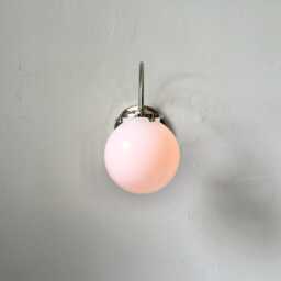 Polished Nickel Wall Sconce Lamp, Mid Century Modern Lighting Fixture, White Glass Globe, Bathroom Vanity, Bedroom Light, Wire in Or Plug - thumbnail 4