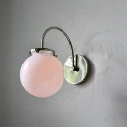 Polished Nickel Wall Sconce Lamp, Mid Century Modern Lighting Fixture, White Glass Globe, Bathroom Vanity, Bedroom Light, Wire in Or Plug - thumbnail 3