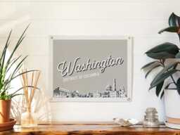 Washington Dc Felt Poster Banner - City Skyline Wall Art Print Sign. Vintage City Line Drawing Pennant Home Decor. Handmade Gift Idea - thumbnail 1