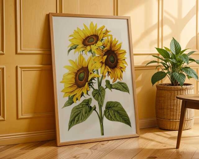 Vintage Sunflower Botanical Print - Yellow Floral Wall Art Poster Nature Illustration - image 1