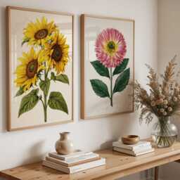 Vintage Sunflower Botanical Print - Yellow Floral Wall Art Poster Nature Illustration - thumbnail 3