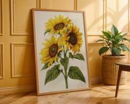 Vintage Sunflower Botanical Print - Yellow Floral Wall Art Poster Nature Illustration - thumbnail 1