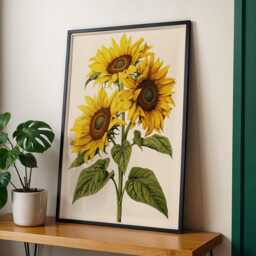 Vintage Sunflower Botanical Print - Yellow Floral Wall Art Poster Nature Illustration - thumbnail 2