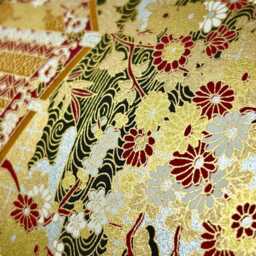 Luxury Lampshade Using Beautiful Japanese Chirugami - Yuzen Paper Gold/Red Exterior Pattern, Brushed-Metal Gold Interior - thumbnail 4