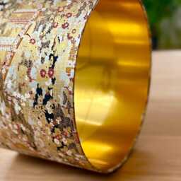 Luxury Lampshade Using Beautiful Japanese Chirugami - Yuzen Paper Gold/Red Exterior Pattern, Brushed-Metal Gold Interior - thumbnail 2