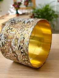 Luxury Lampshade Using Beautiful Japanese Chirugami - Yuzen Paper Gold/Red Exterior Pattern, Brushed-Metal Gold Interior - thumbnail 1