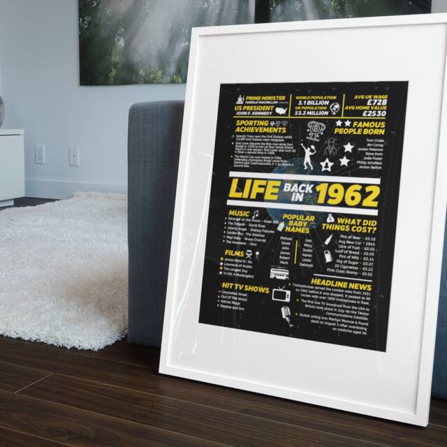 Life Back in 1962 Poster, 60Th Birthday Or Anniversary Gift, Remember The Good Old Days Year You Were Born, UK Version Print - image 1