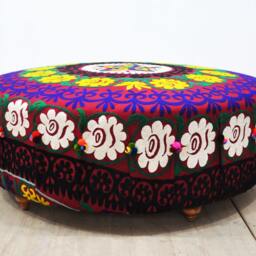 Suzani Round Ottoman - Purple Sun - thumbnail 2