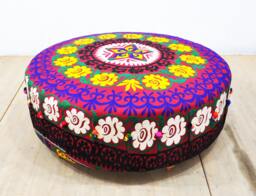 Suzani Round Ottoman - Purple Sun - thumbnail 1