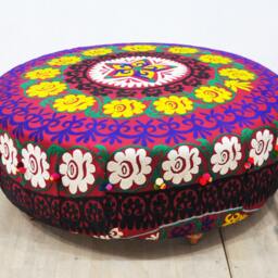 Suzani Round Ottoman - Purple Sun - thumbnail 3