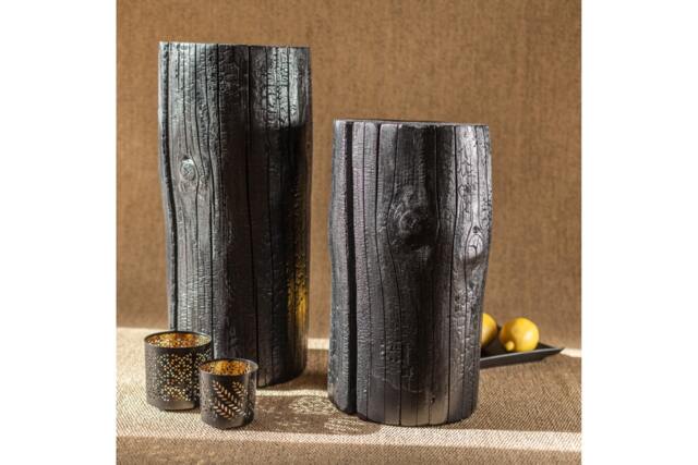 Charred Wood Tree Stump Table Japanese Style Patio Side Table - Set Of Two - image 1