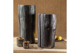 Charred Wood Tree Stump Table Japanese Style Patio Side Table - Set Of Two - thumbnail 1