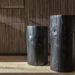 Charred Wood Tree Stump Table Japanese Style Patio Side Table - Set Of Two - thumbnail 3