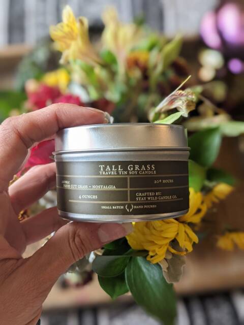 Tall Grass // Travel Tin Soy Candle With Wooden Wick Fresh Cut Grass Candle, Outdoor Soy Candle, Spring Candle - image 1