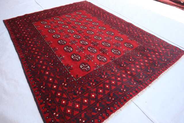 5x7 Ft Red Akhcha Handmade New Rug, Afghan High Pile Rug Turkmen Bokhara Area Livingroom Rug, Tribal Home D??cor Bedroom Office Rug - image 1