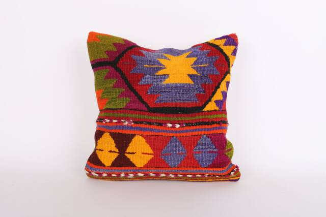 Handwoven Kilim Pillow Cover 16x16 Turkish Bohemian Decor - image 1
