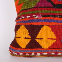 Handwoven Kilim Pillow Cover 16x16 Turkish Bohemian Decor - thumbnail 2