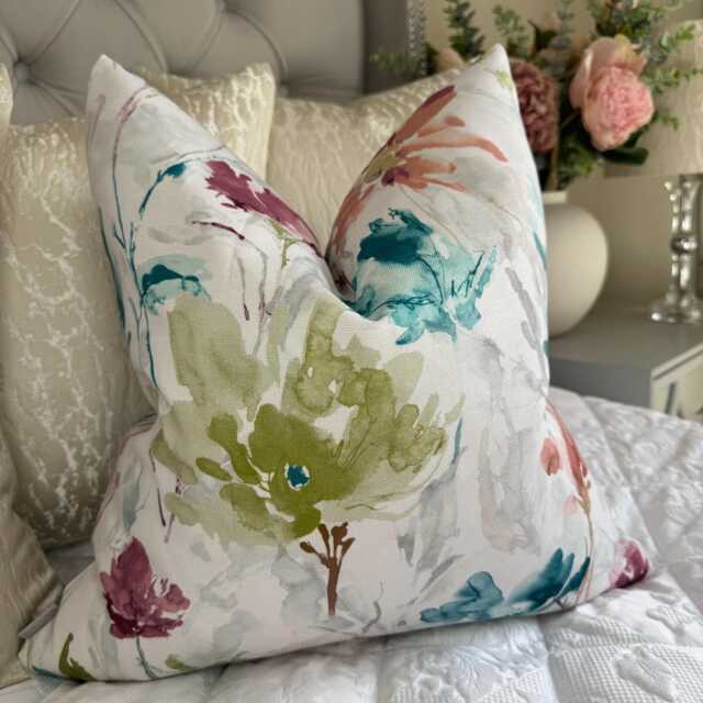 Decorative Multicoloured Floral Cushion Cover For Sofa, Bed, Chair, Living Room, Abstract Floral Leaf Design Pillow Cover, Handmade - image 1