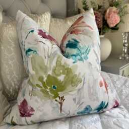 Decorative Multicoloured Floral Cushion Cover For Sofa, Bed, Chair, Living Room, Abstract Floral Leaf Design Pillow Cover, Handmade - thumbnail 1