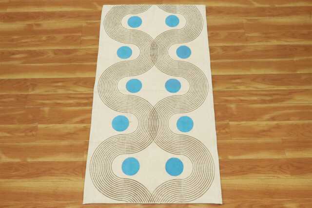 Hand-Block Printed Cotton Rug, Sky Blue Circles - image 1