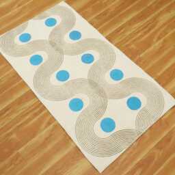 Hand-Block Printed Cotton Rug, Sky Blue Circles - thumbnail 3