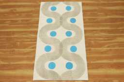 Hand-Block Printed Cotton Rug, Sky Blue Circles - thumbnail 1